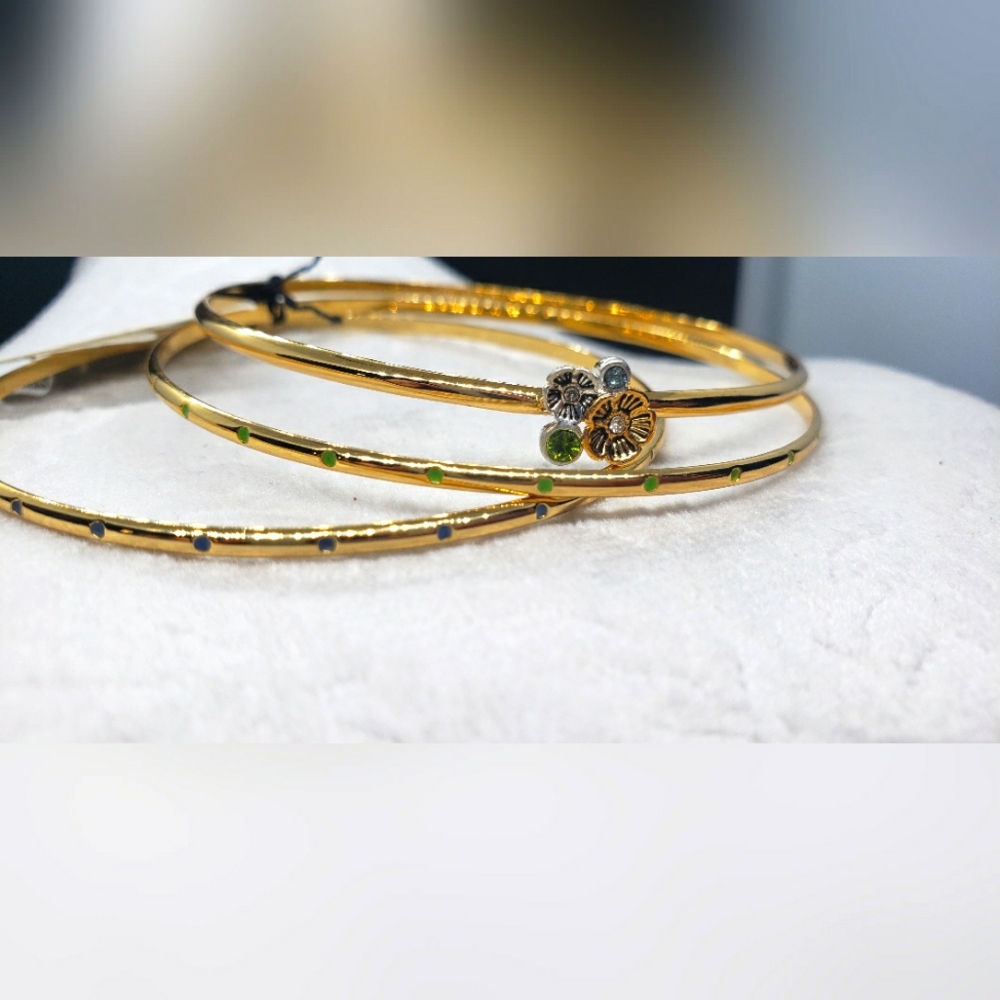 Coach Bracelet Bangle Set (3) Green/Blue Crystals